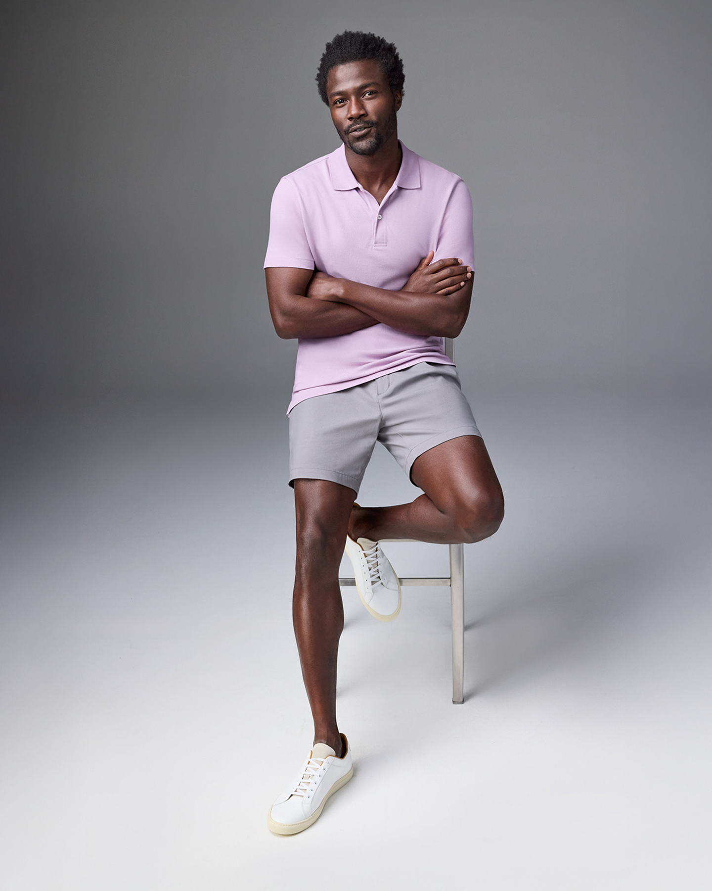 Man wearing Silver Pique Polo