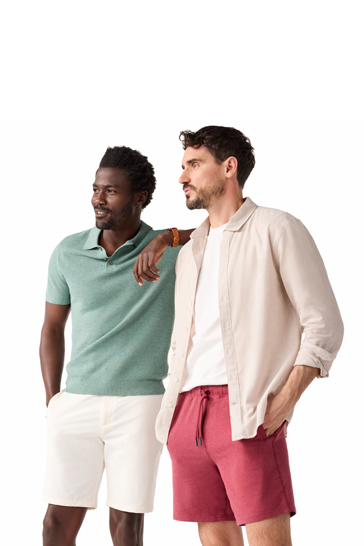 Men wearing different collections of Mack Weldon Shorts