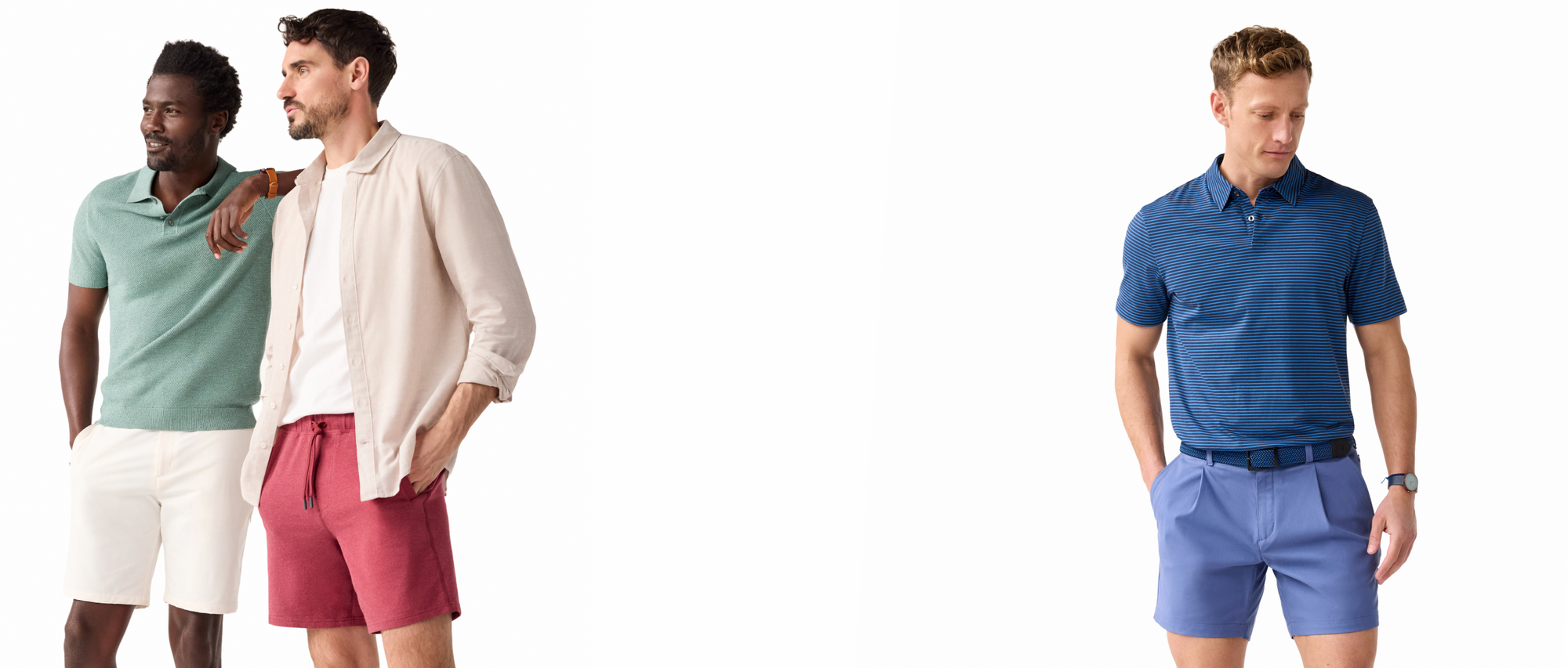 Men wearing different collections of Mack Weldon Shorts